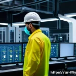 Home 19 CNC 머신 보안 관리 - A highly detailed industrial factory scene showcasing advanced CNC machines connected within a secur...