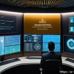 Home 18 AI 기반 보안 솔루션의 효과 - A high-tech cybersecurity control room with Arabic calligraphy-inspired digital interfaces, showing ...