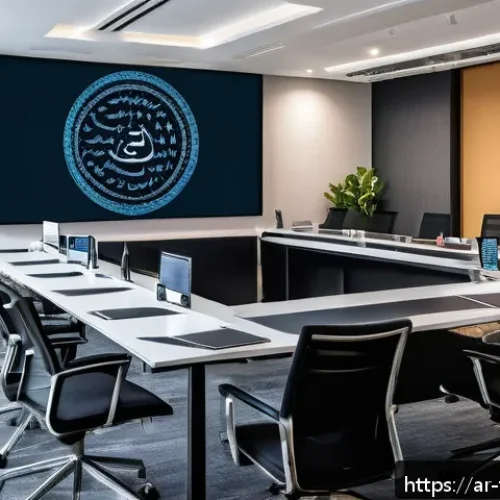 Home 32 사이버 공격 대응 전략 - A modern Arabic office setting with diverse Middle Eastern professionals engaged in a cybersecurity ...