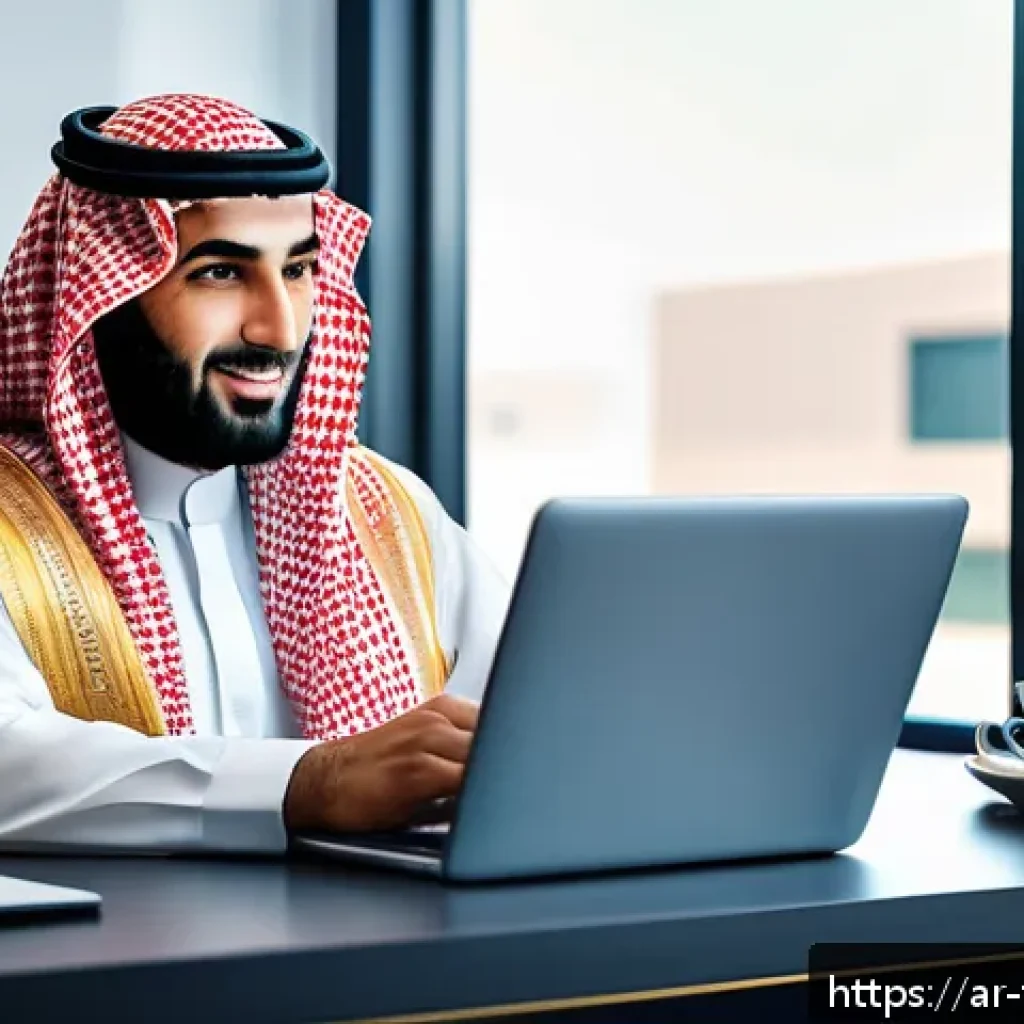 디지털 자산 보안 관리 방안 - A detailed digital illustration of an Arab man in his 30s sitting at a modern desk, surrounded by mu...