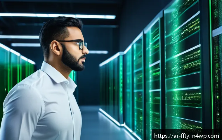 클라우드 보안의 모범 사례 - A modern, high-tech data center with glowing servers and digital encryption symbols floating in the ...