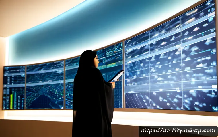 클라우드 환경에서의 보안 관리 - Photorealistic modern cybersecurity operations center in Riyadh, a Saudi Arab woman in modest profes...